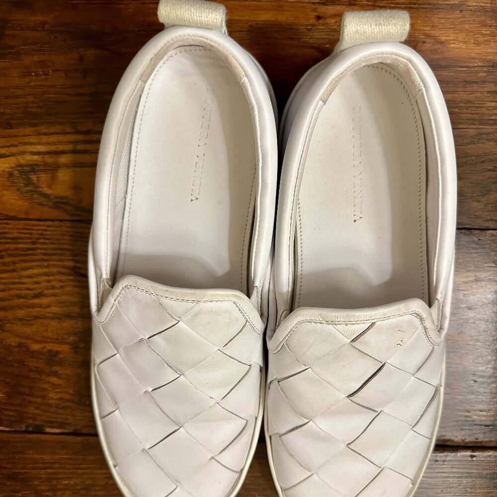 Bottega Veneta White Leather Slides 39.5